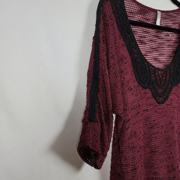 Vanity open knit large scoop neck embellished elbow sleeve rouched sweater - Picture 3 of 6